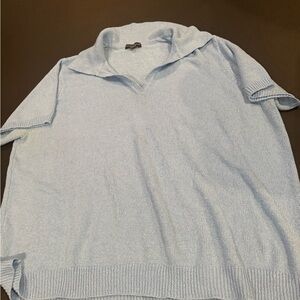 Plus Size 2X Baby Blue Knit Polo Top Soft Minimalist Sweater
